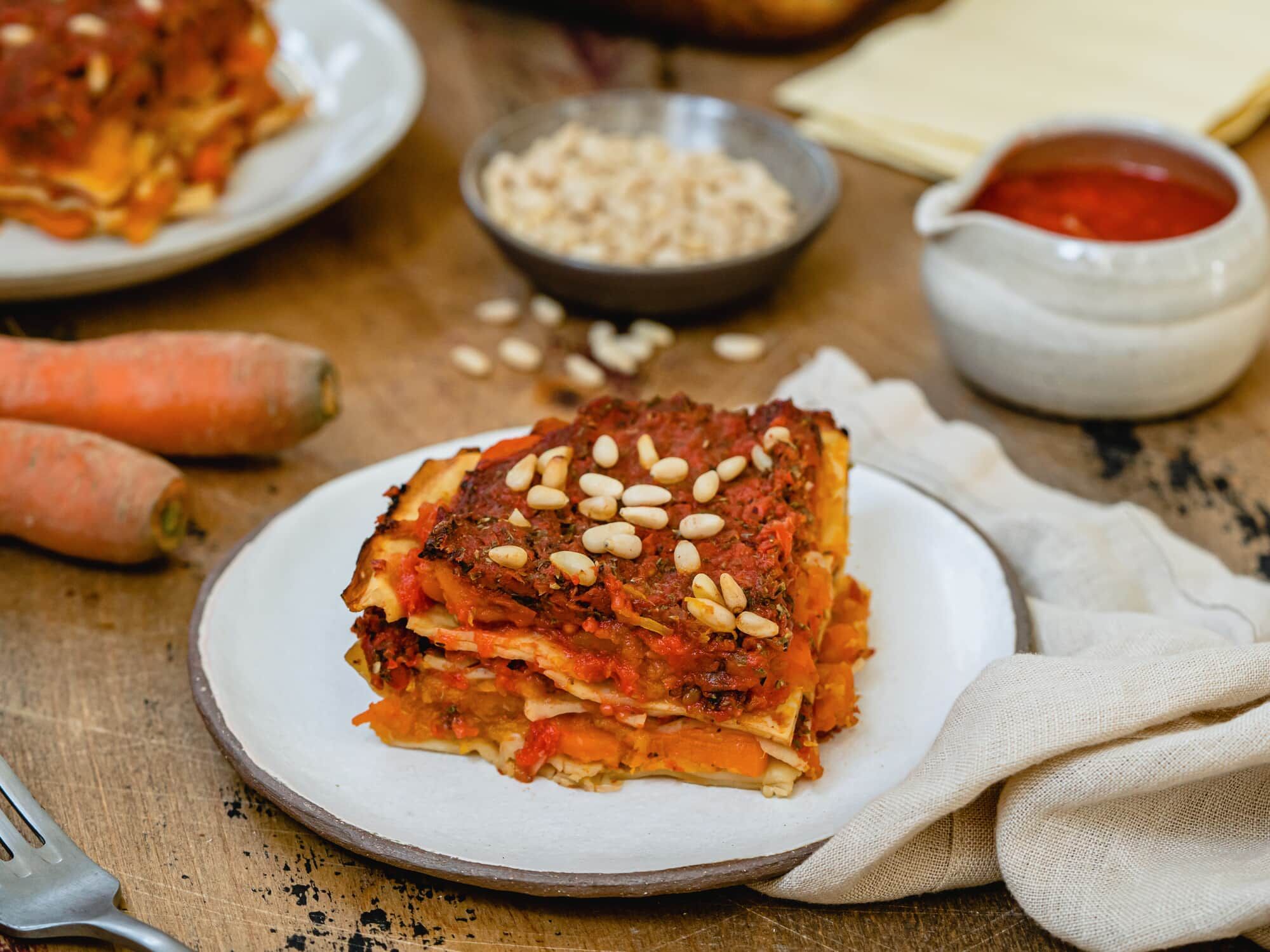 Lasagnes veggie à la courge, origan et pignons Lasagnes veggie à la courge, origan et pignons
